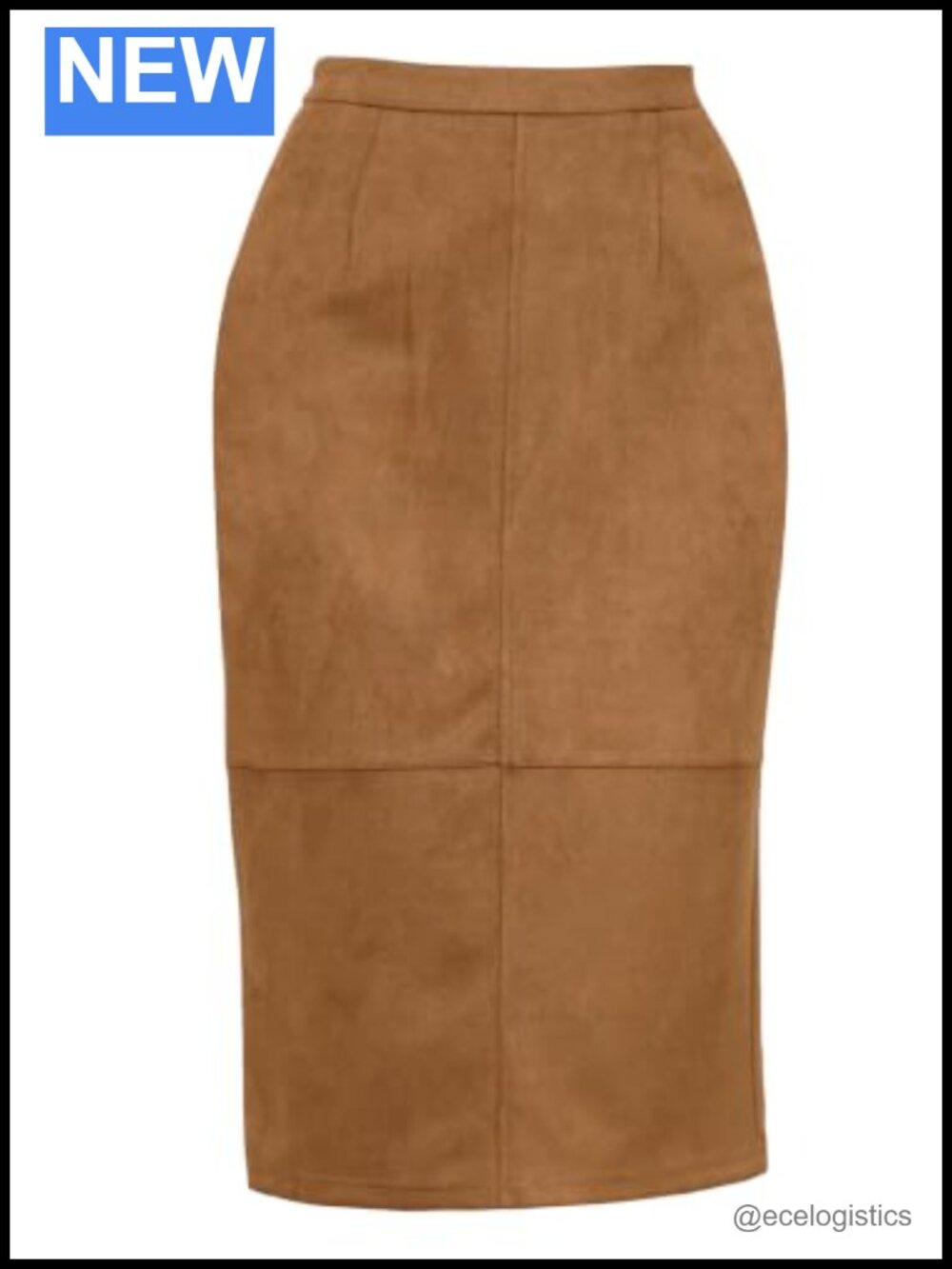 Faux Suede Patchwork Midi Pencil Skirt High Waist Side Pockets Back Slit